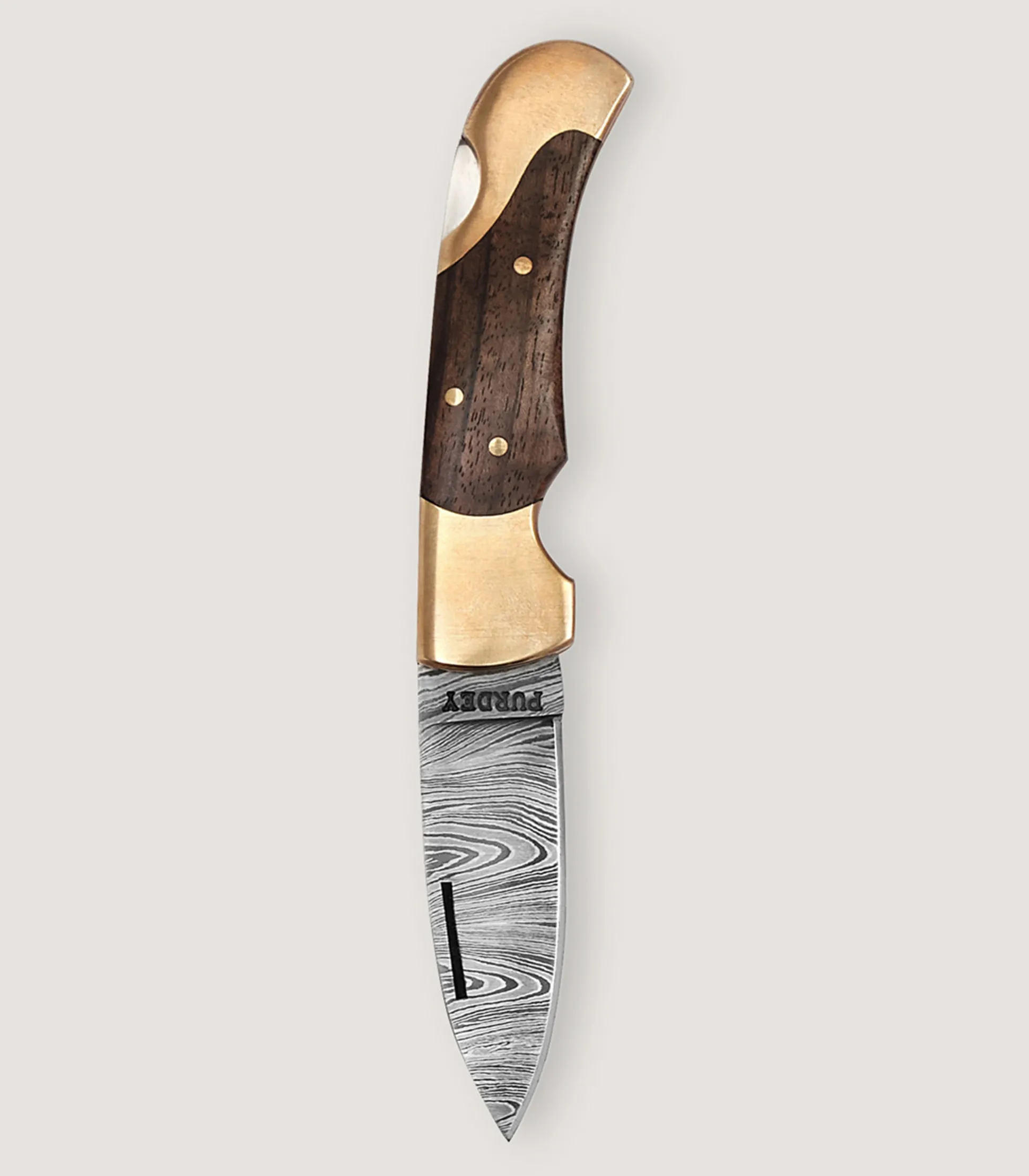 Damascus Folding Knife In Walnut