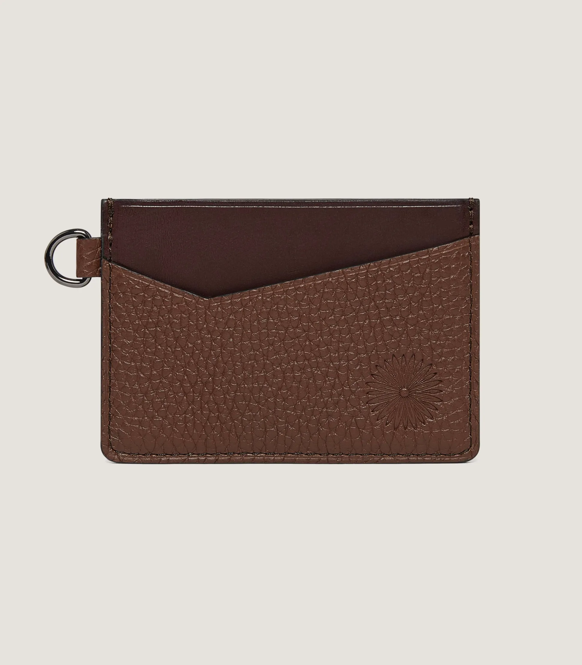 Featherburst Card Holder With D Ring In Cognac