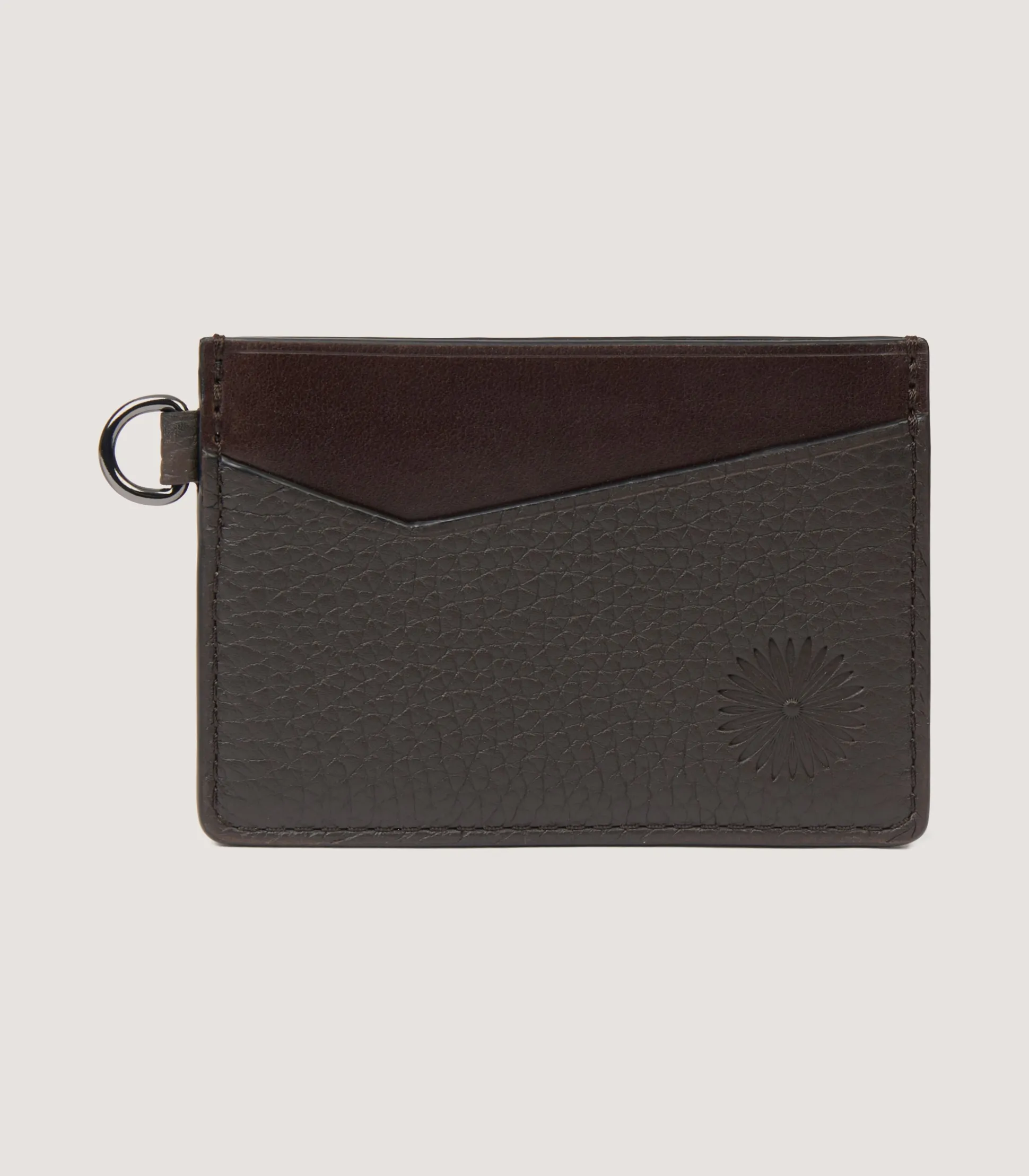 Featherburst Card Holder With D Ring In Dark Brown