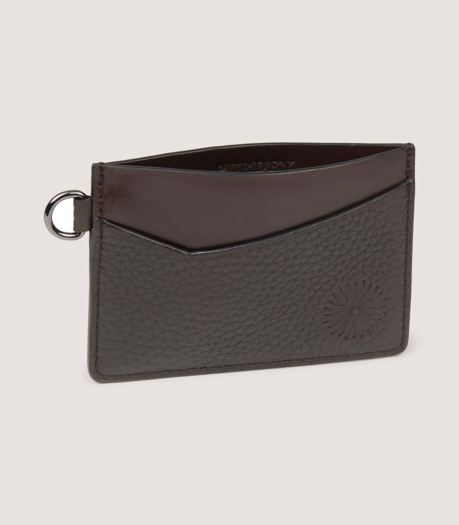 Featherburst Card Holder With D Ring In Dark Brown