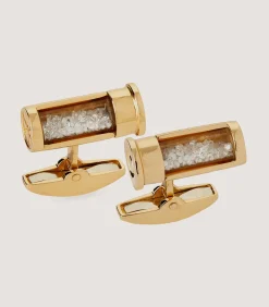 Gold Cartridge Cufflinks With Diamonds In Silver