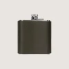 Grain Leather Hip Flask In Olive Green