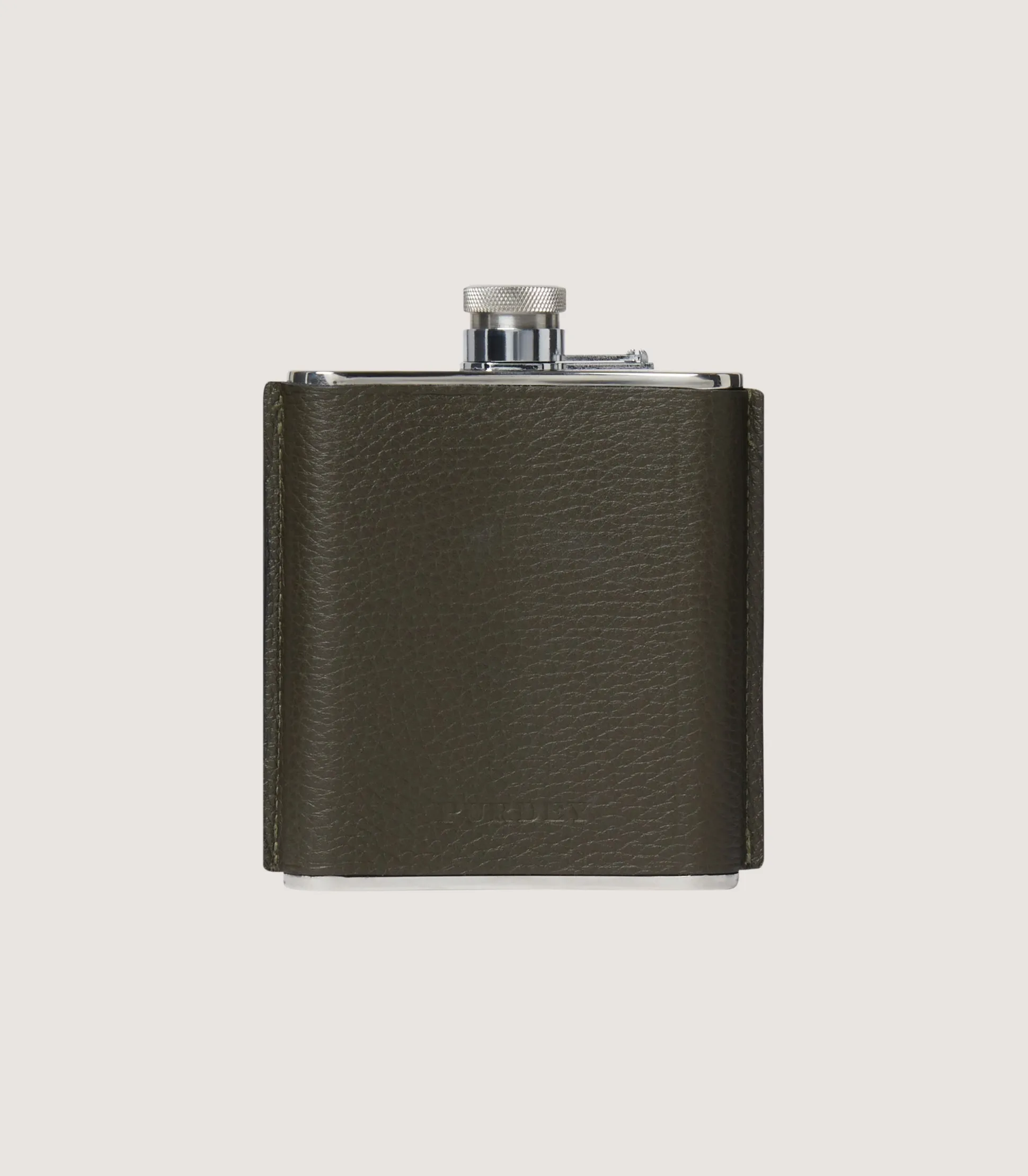 Grain Leather Hip Flask In Olive Green