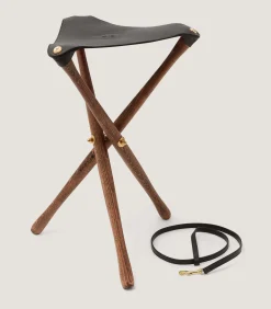 Grain Leather Tripod Seat In Dark Brown