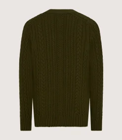 Men's Cashmere Cable And Rib V Neck Cardigan In Military