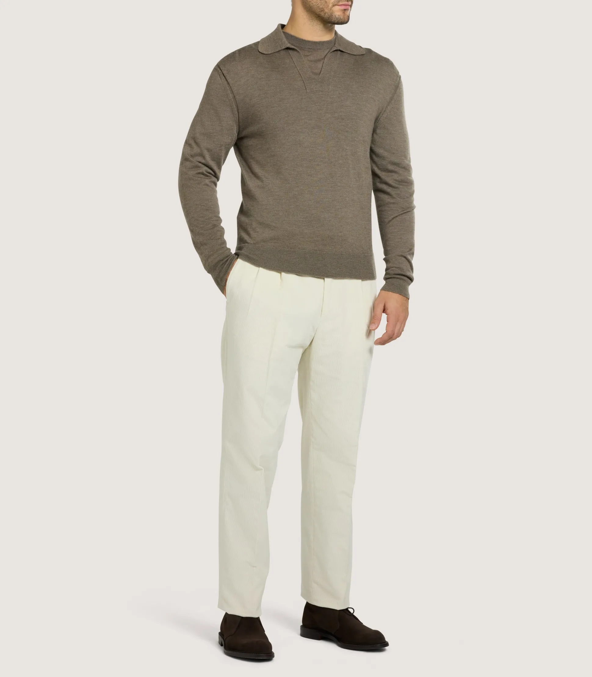 Men's Cashmere Duke Polo in Taupe