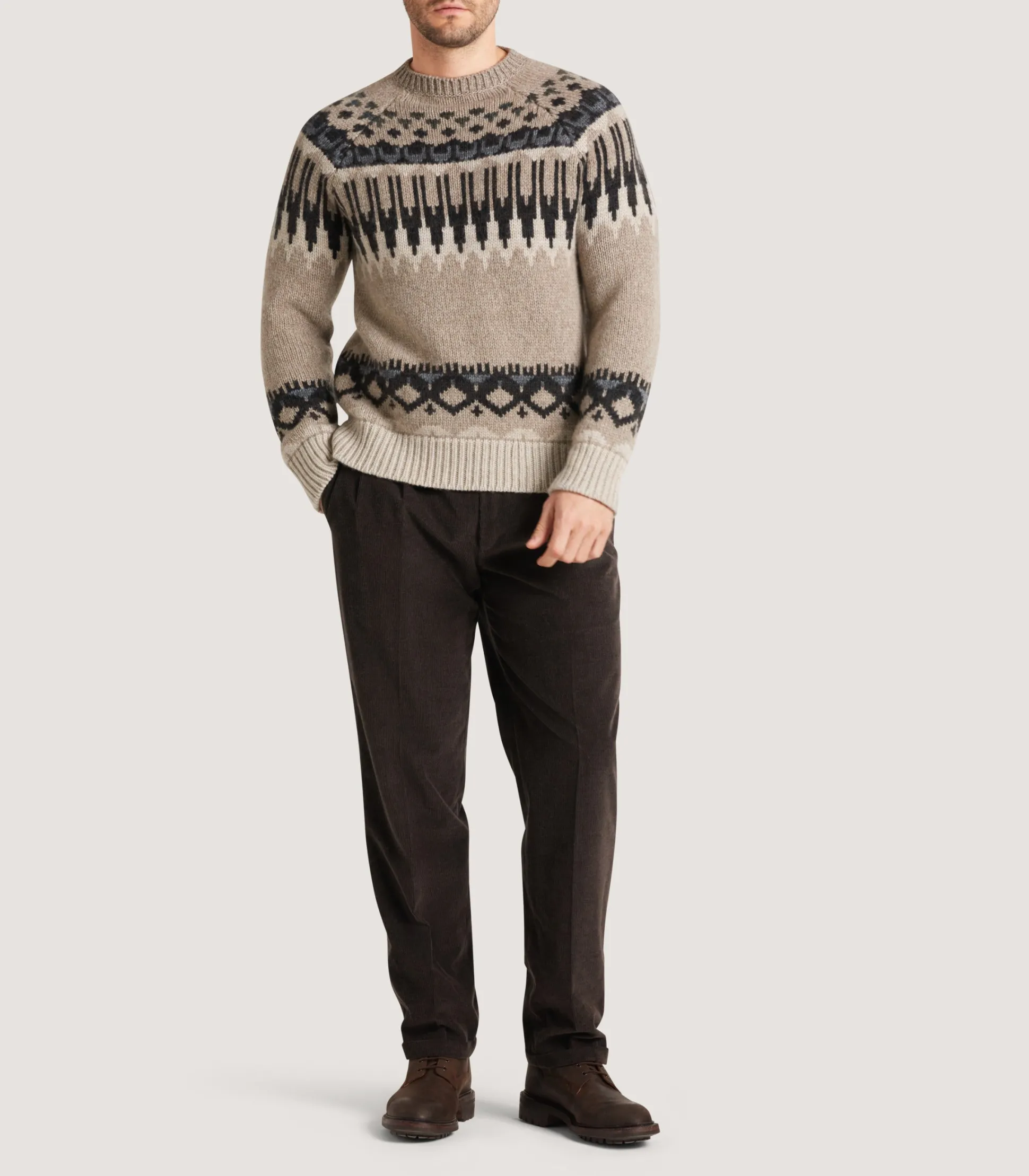 Men's Cashmere Fairisle Falcon Crew Neck Sweater
