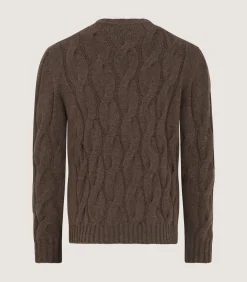 Men's Cashmere Loch Cable Crew Neck Sweater In Dark Taupe