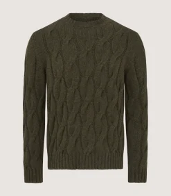 Men's Cashmere Loch Cable Crew Neck Sweater In Loden
