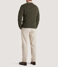 Men's Cashmere Loch Cable Crew Neck Sweater In Loden