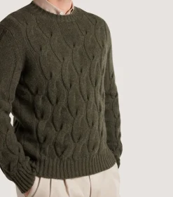Men's Cashmere Loch Cable Crew Neck Sweater In Loden
