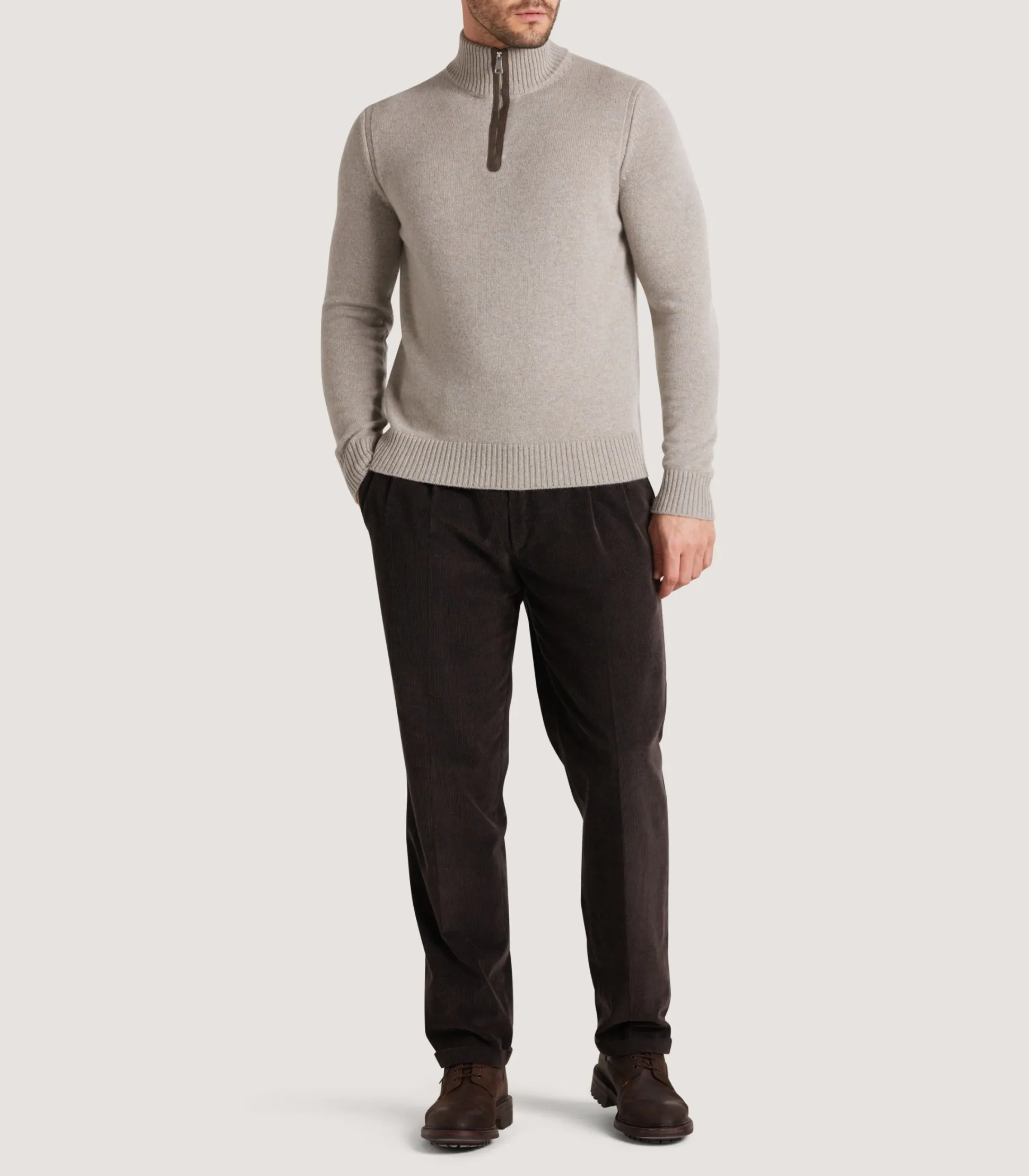 Men's Cashmere Quarter Zip Sweater in Pigeon