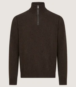 Men's Cashmere Quarter Zip Sweater in Walnut