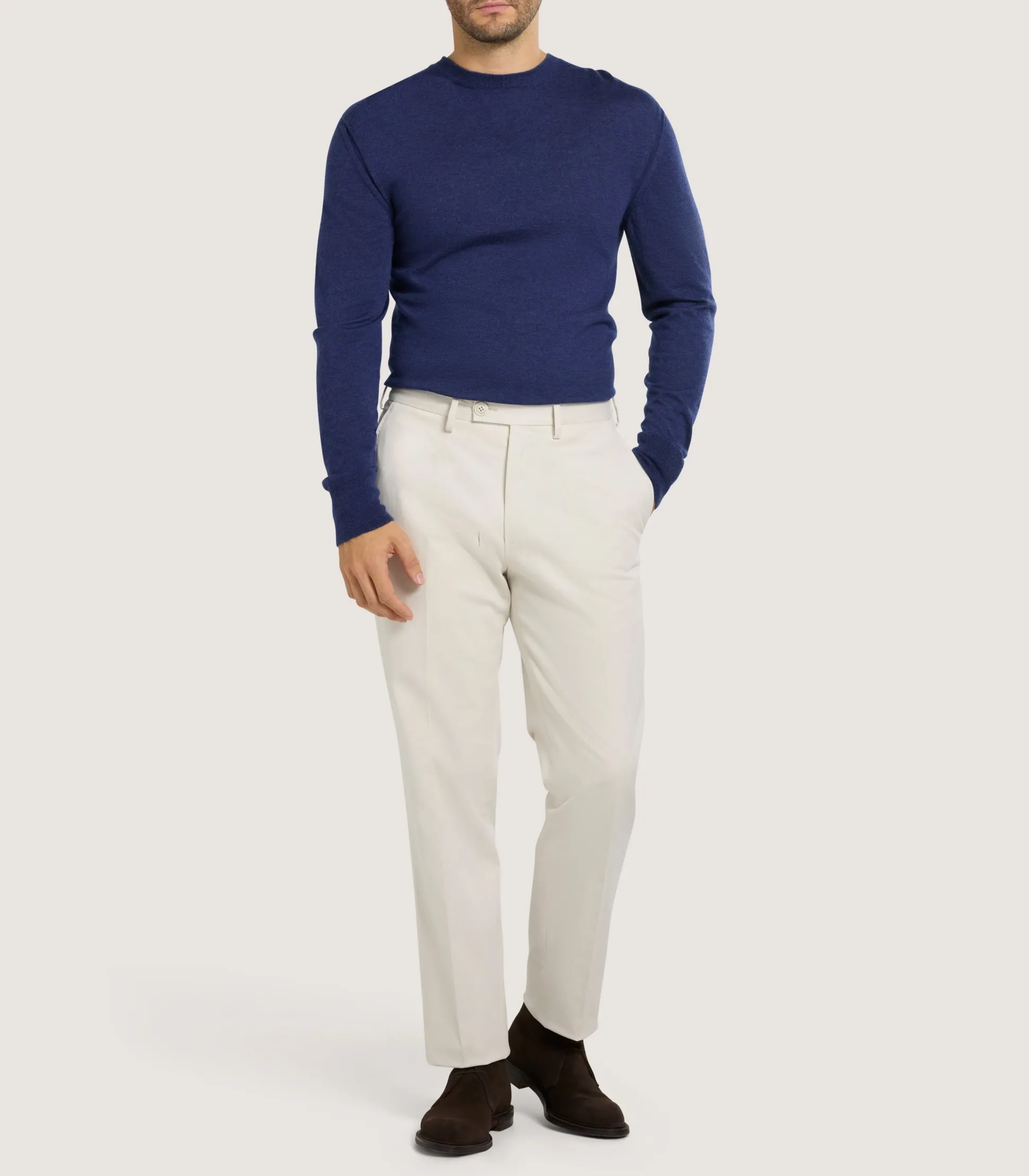 Men's Cashmere Seamless Crew Neck in Canvas Blue