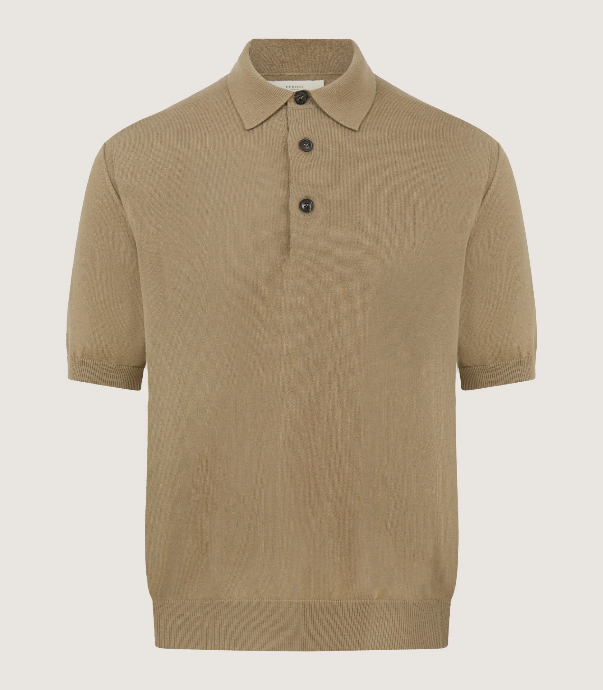 Men's Cotton Cashmere Fine Gauge Short Sleeve Polo in Twine