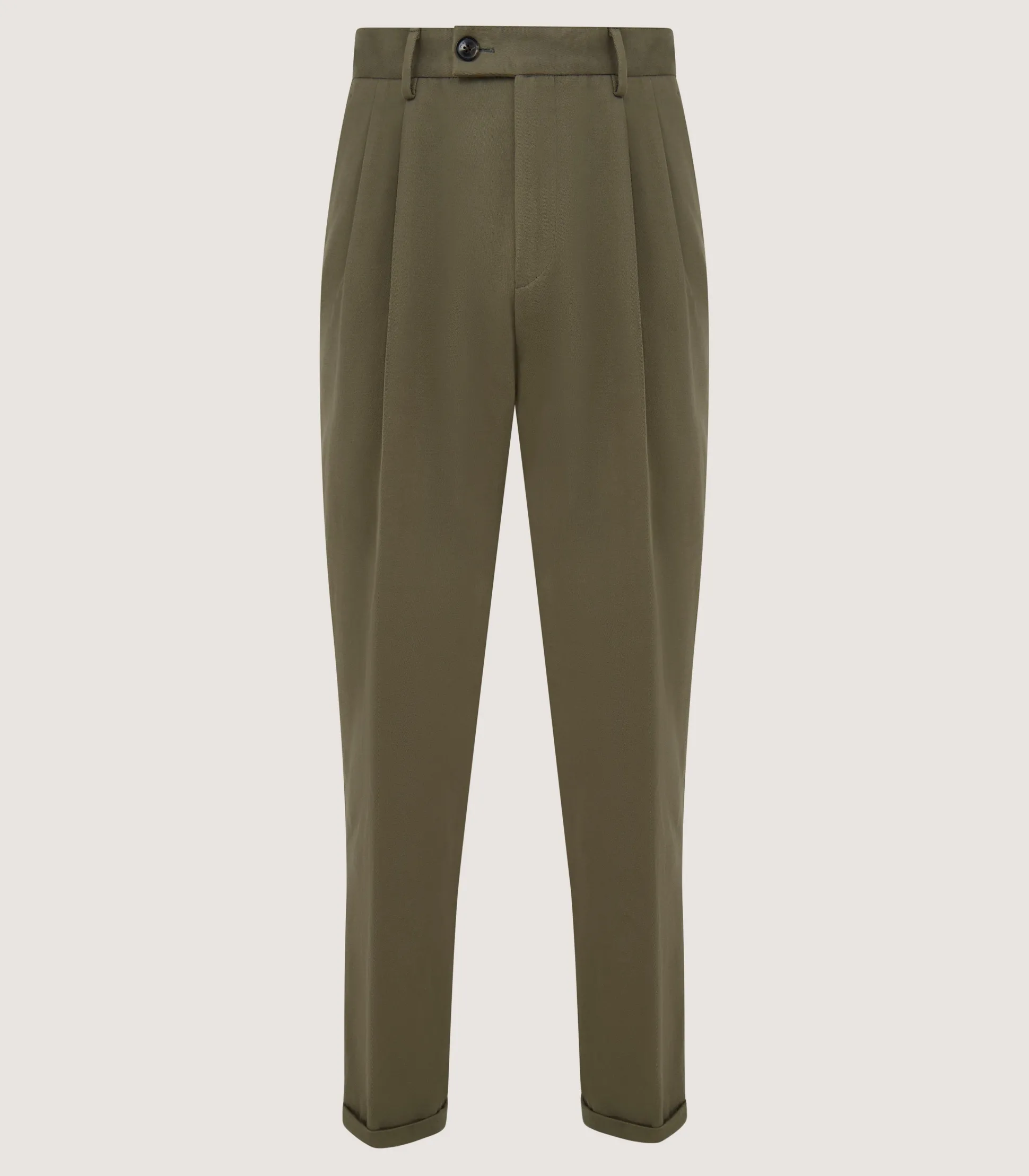 Men's Dark Olive Cotton Dart Front Trousers