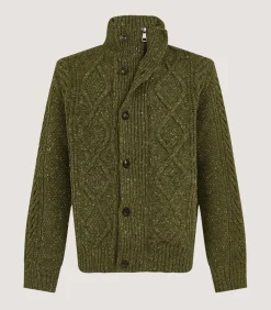 Men's Donegal Aran Full Zip Cardigan in Moss
