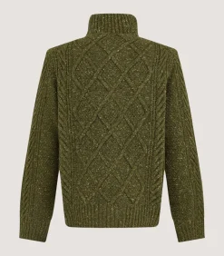 Men's Donegal Aran Full Zip Cardigan in Moss