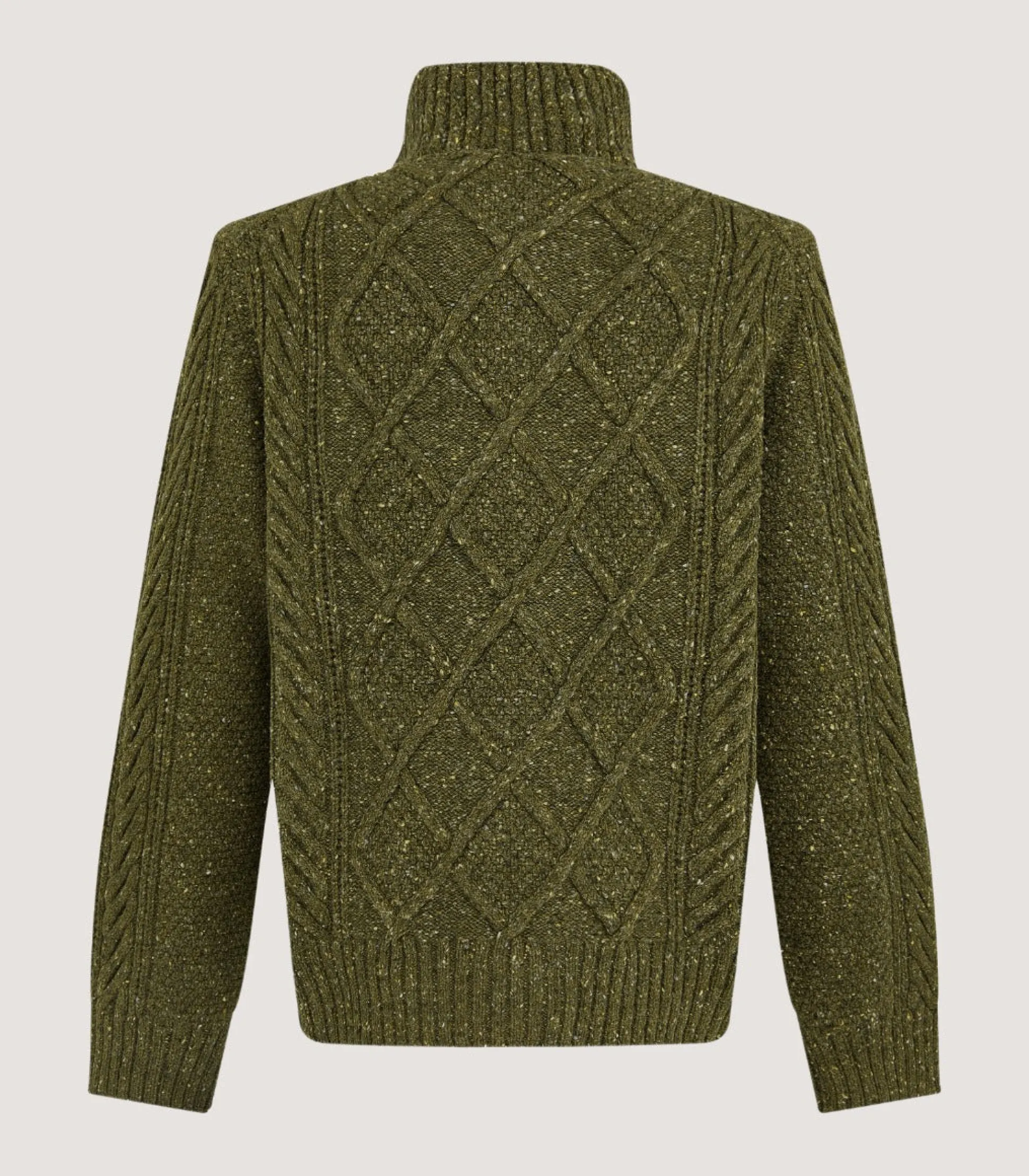 Men's Donegal Aran Full Zip Cardigan in Moss