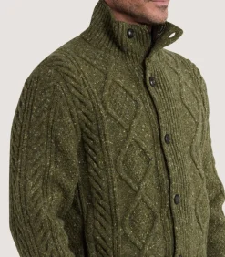 Men's Donegal Aran Full Zip Cardigan in Moss