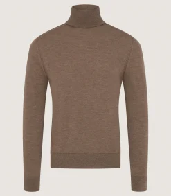 Men's Extra Fine Worsted Cashmere Seamless Turtleneck In Taupe