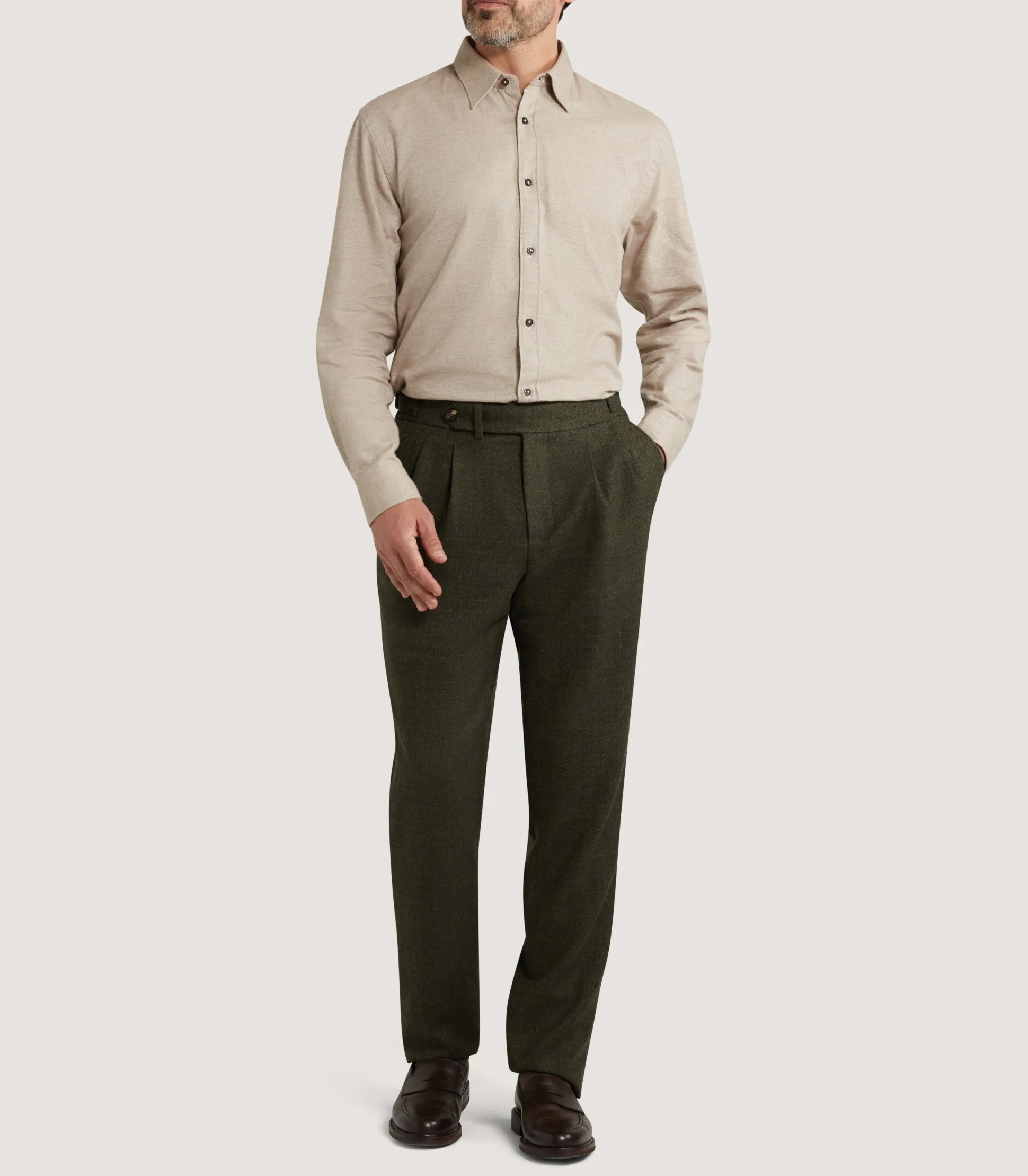 Men's Herringbone Flannel Shirt in Pale Camel