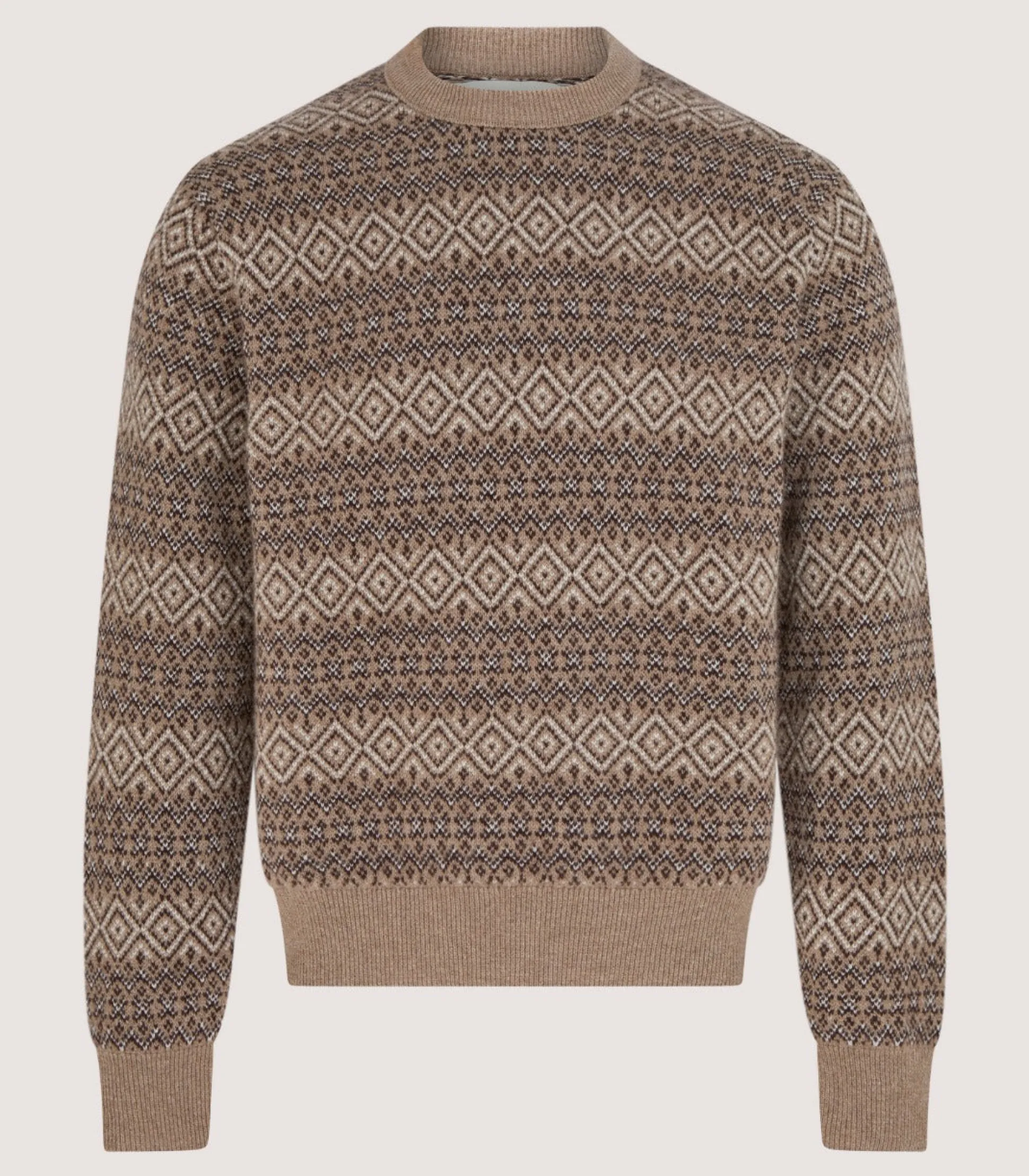 Men's Kirk Cashmere Fair Isle Crew Neck Jumper in Antler
