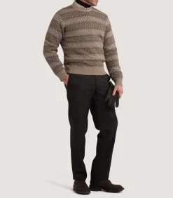 Men's Kirk Cashmere Fair Isle Crew Neck Jumper in Antler