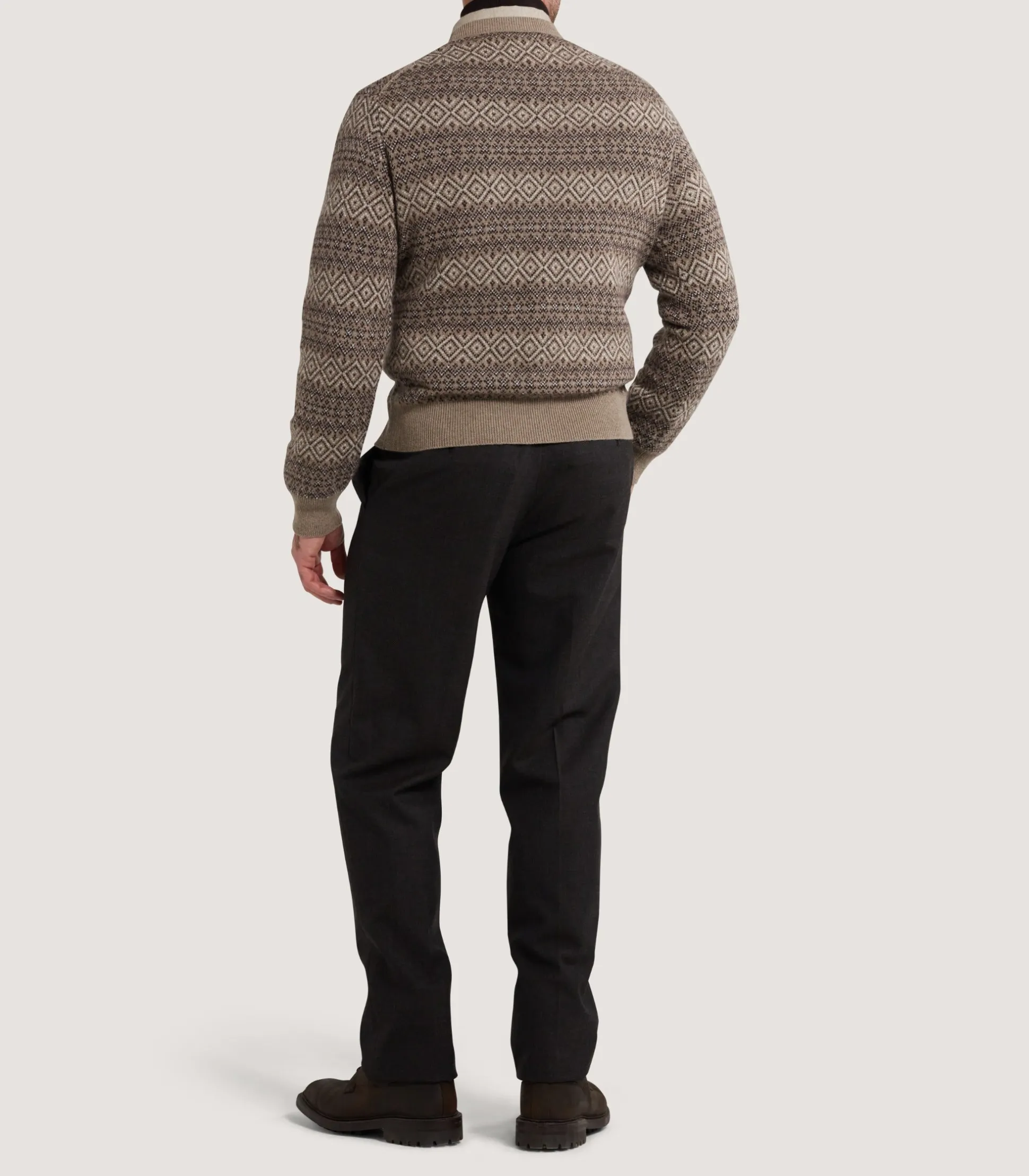 Men's Kirk Cashmere Fair Isle Crew Neck Jumper in Antler