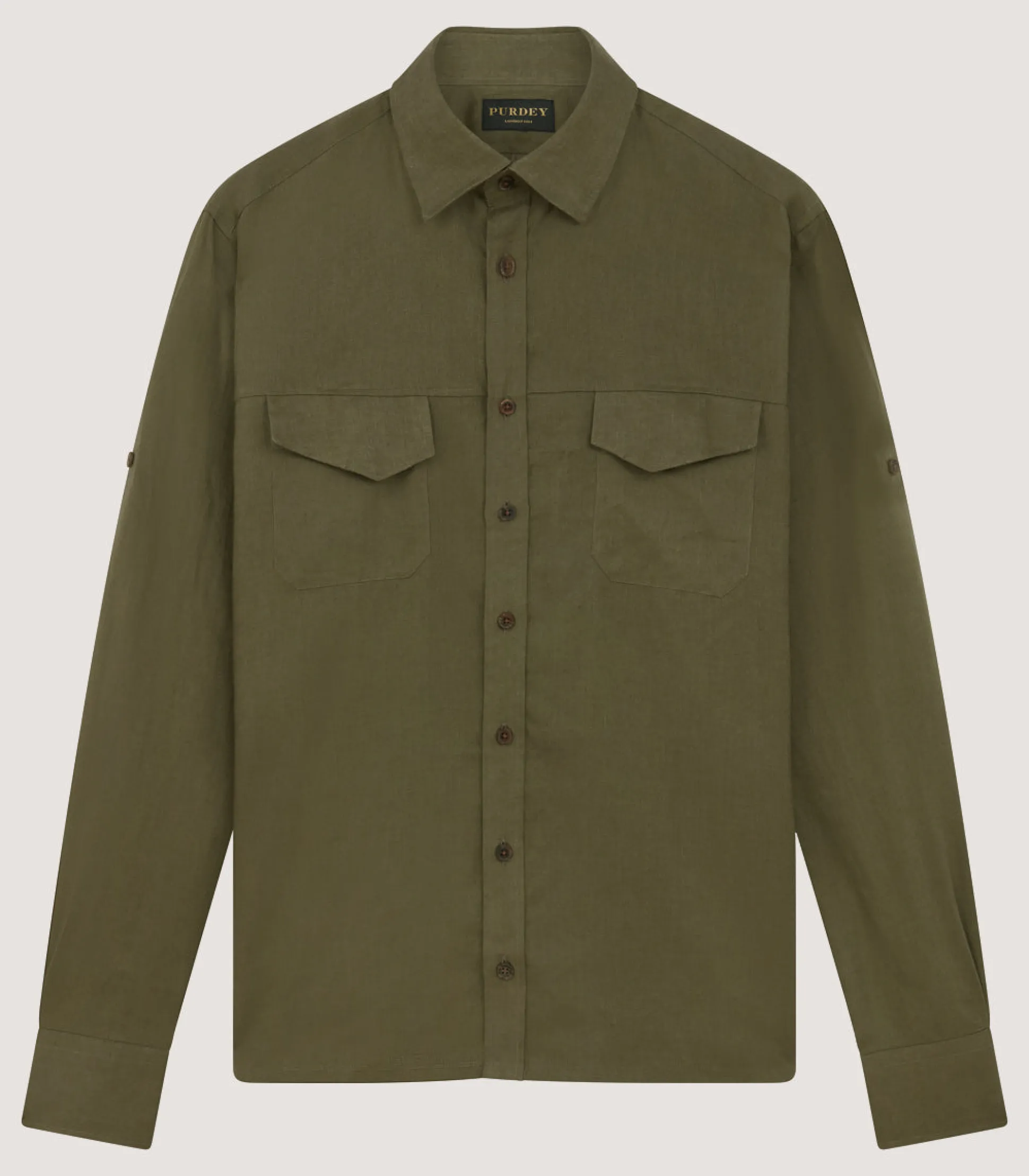 Men's Linen Selous Safari Shirt In Forest Green