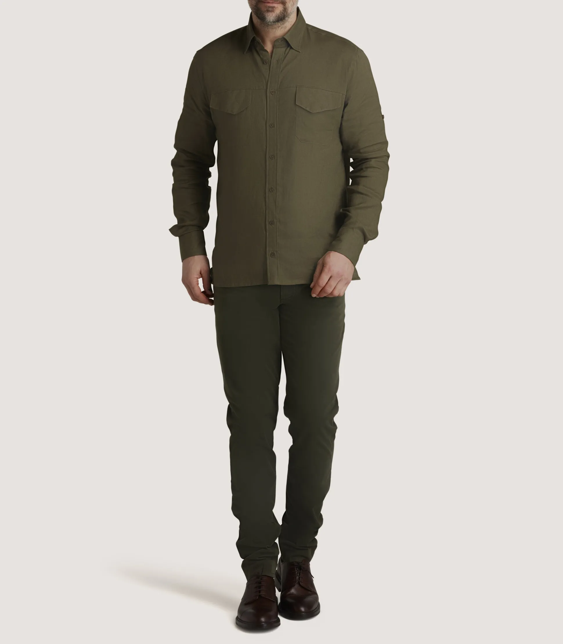 Men's Linen Selous Safari Shirt In Forest Green
