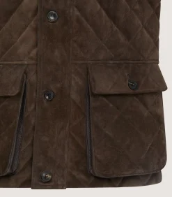 Men's Suede Padded Gilet in Walnut