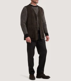 Men's Suede Sporting Vest in Walnut