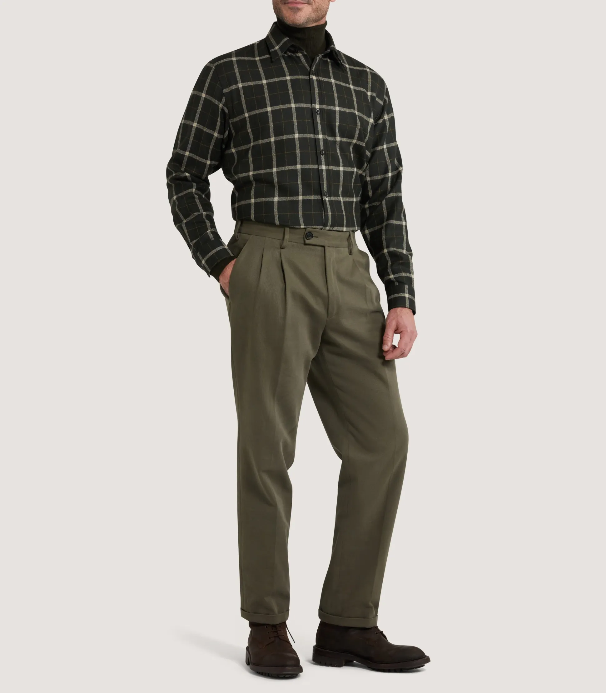 Men's Tartan Flannel Shirt in Dark Olive