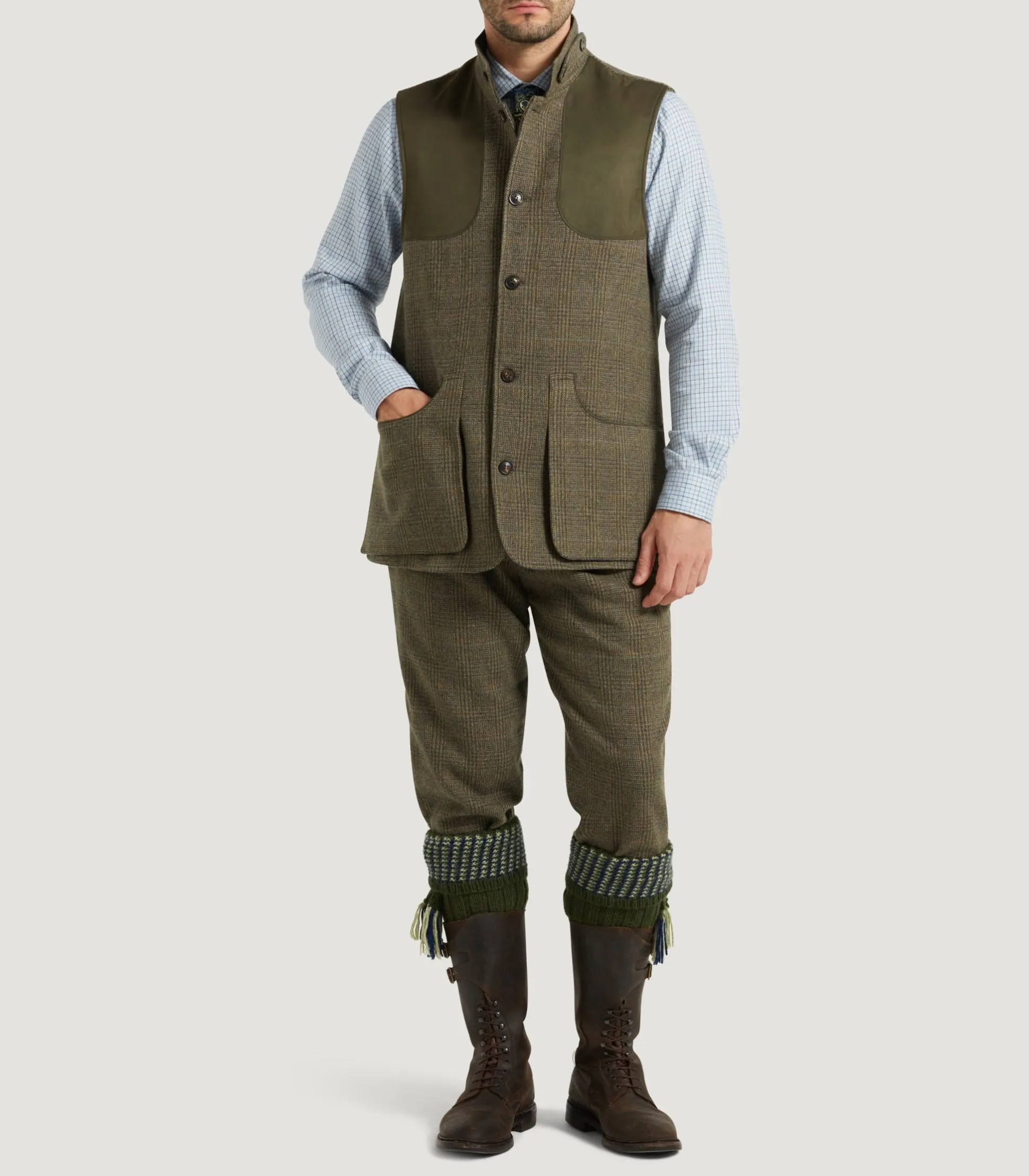 Men's Tweed High Collar Sporting Vest In Morlich