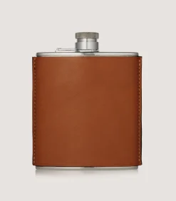 6oz Leather Flask In Tan