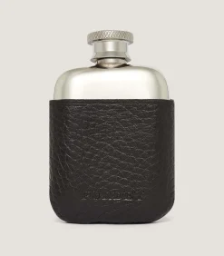 Small Leather Covered Flask in Dark Brown