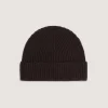 Unisex Ribbed Cashmere Beanie in Chocolate