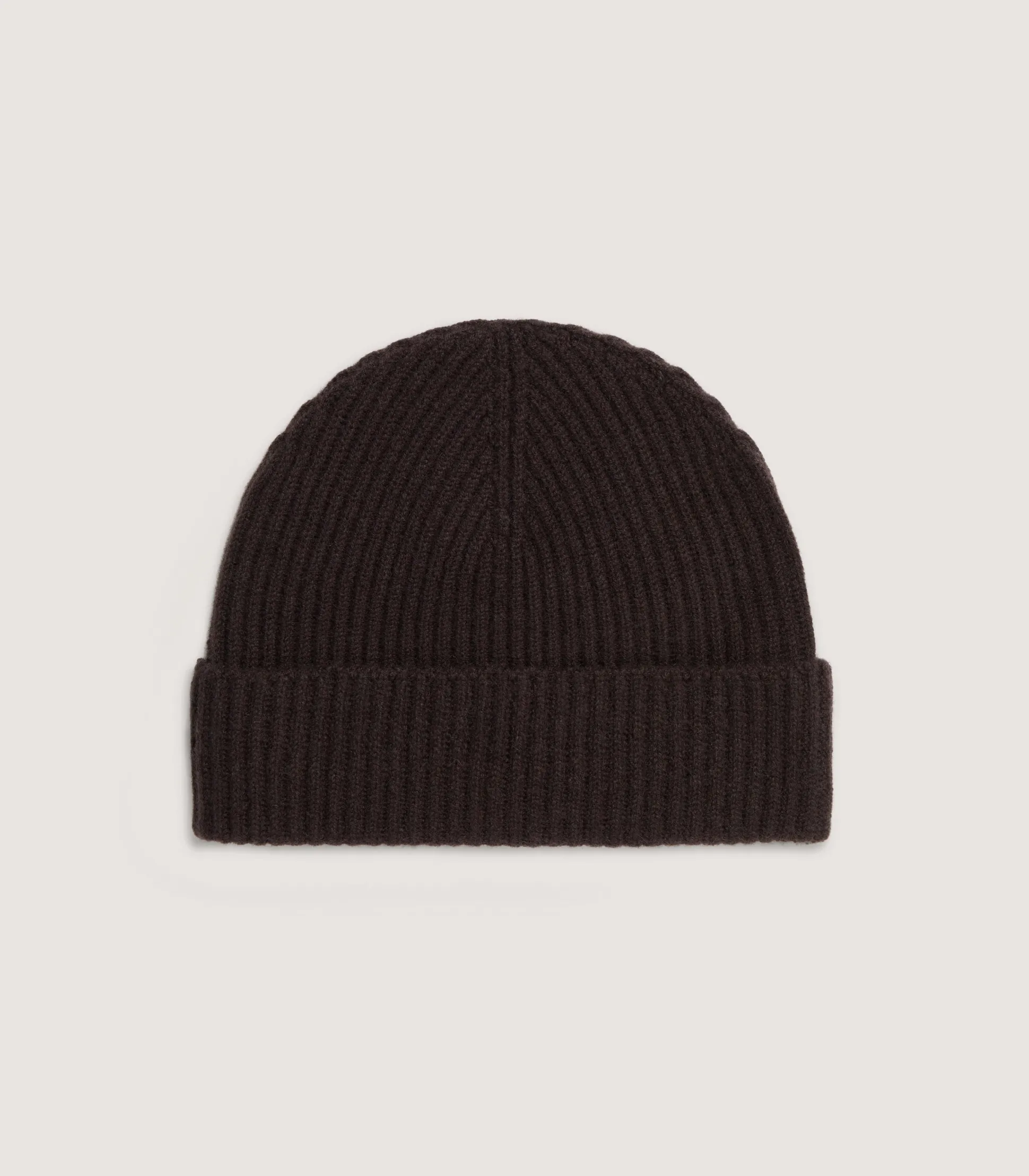 Unisex Ribbed Cashmere Beanie in Chocolate