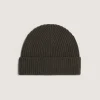 Unisex Ribbed Cashmere Beanie in Loden