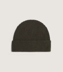 Unisex Ribbed Cashmere Beanie in Loden