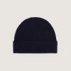 Unisex Ribbed Cashmere Beanie in Midnight