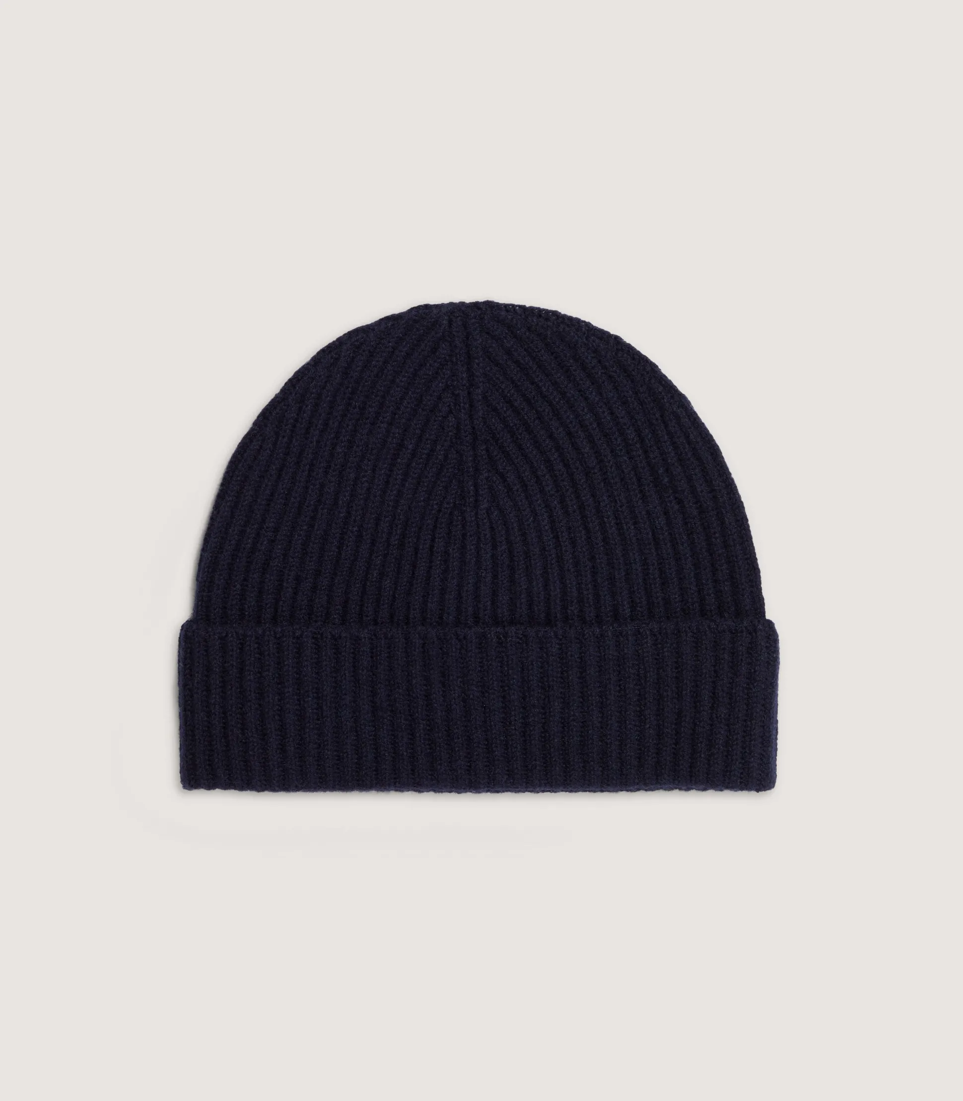 Unisex Ribbed Cashmere Beanie in Midnight