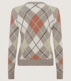 Women's Cashmere Argyle Crew Neck Sweater in Flint