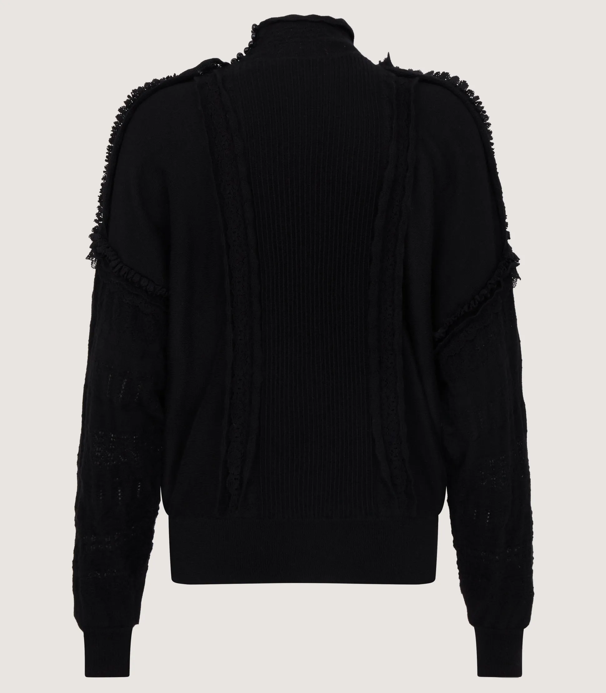 Women's Cashmere Sweater Blouse With Lace Trim In Black