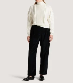 Women's Cashmere Sweater Blouse With Lace Trim In Ivory