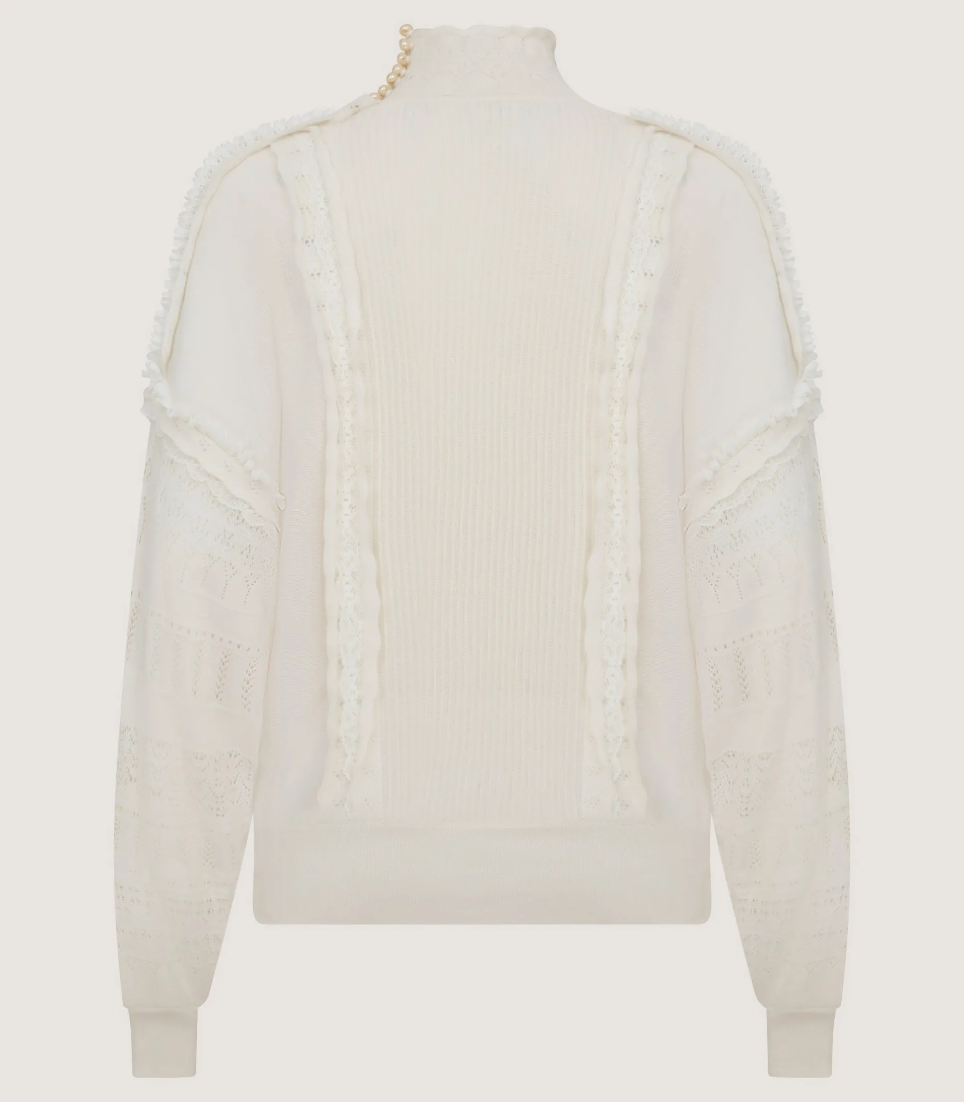 Women's Cashmere Sweater Blouse With Lace Trim In Ivory