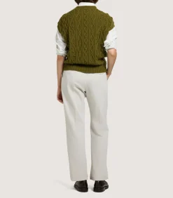Women's Cotton Cashmere Aran Crew Neck Tank in Olive