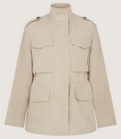 Women's Cotton Linen Field Jacket in Pale Stone
