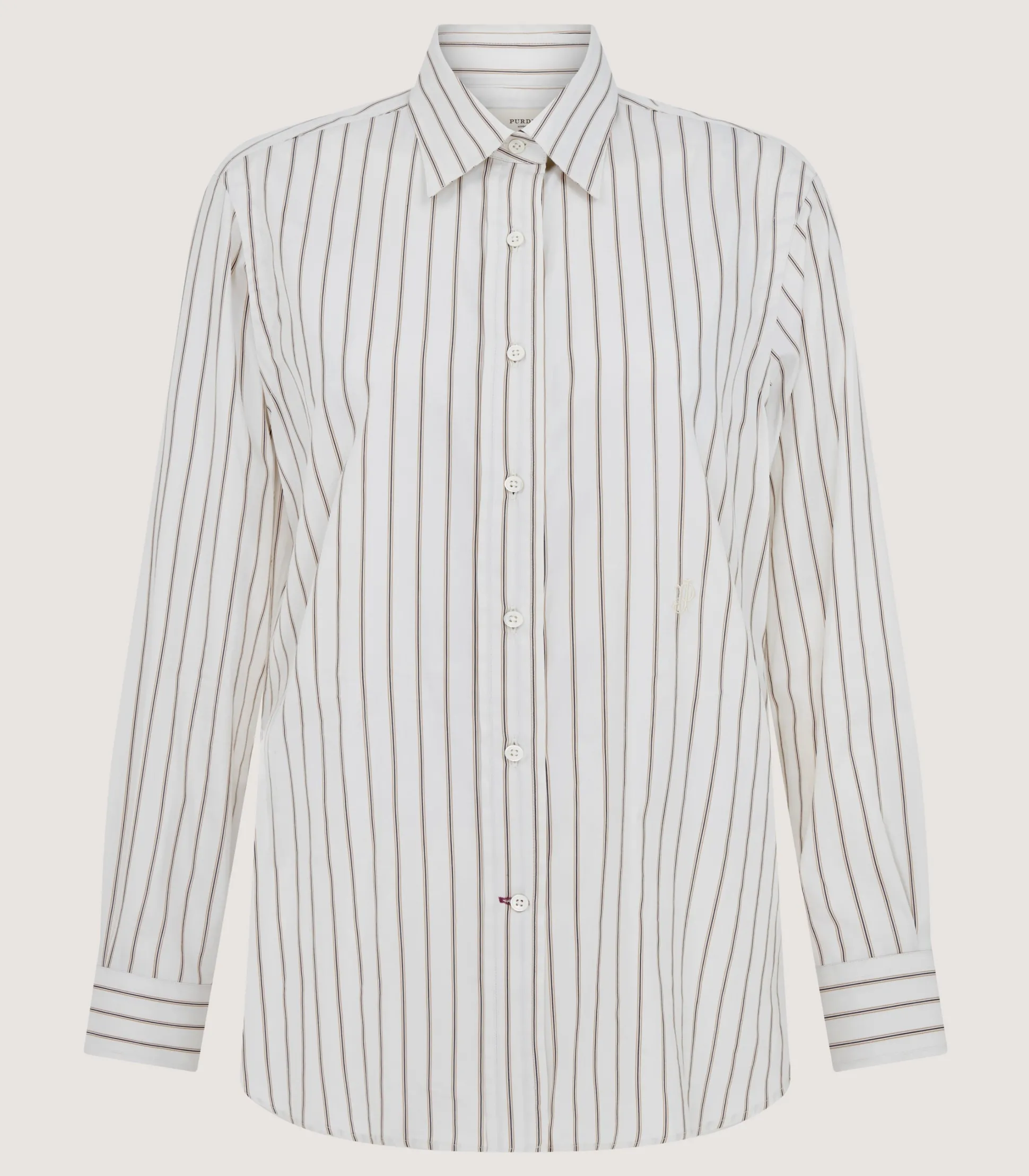 Women's Cotton Silk Stripe Shirt in Pale Stone